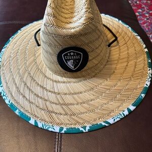 NC Courage Straw Sun Hat with Teal Trim